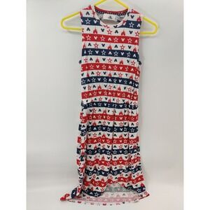 Disney Parks Womens Sleeveless Maxi Dress Size S Red White Blue Stars Mickey